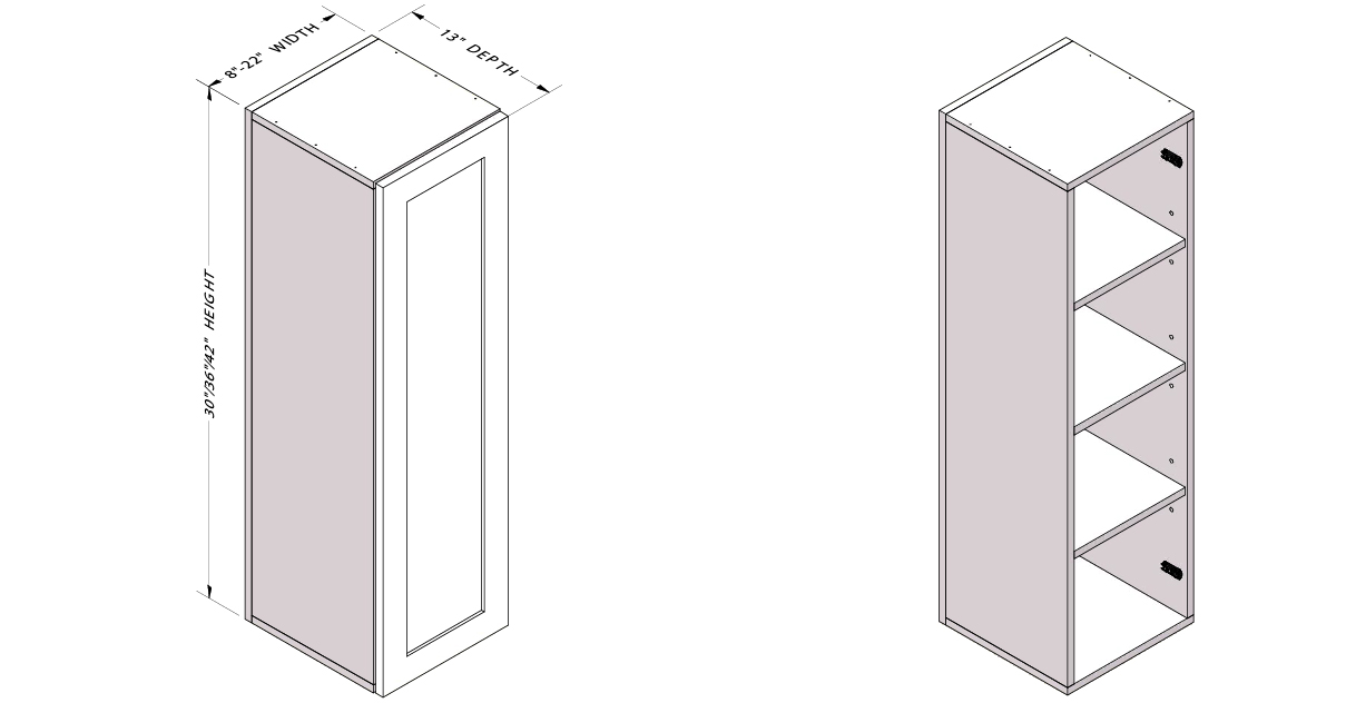 UPPER CABINET -SINGLE DOOR-OPEN ON RIGHT SIDE Height "30"